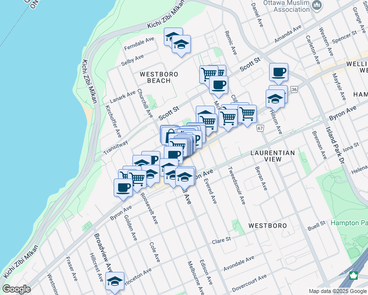 map of restaurants, bars, coffee shops, grocery stores, and more near 309 Ottawa 36 in Ottawa