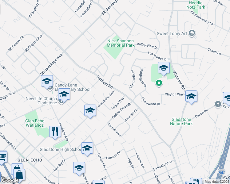 map of restaurants, bars, coffee shops, grocery stores, and more near 6904 Glen Echo Avenue in Gladstone