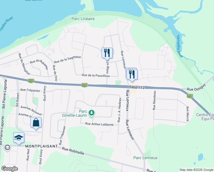 map of restaurants, bars, coffee shops, grocery stores, and more near 521 Rue Denison Est in Granby