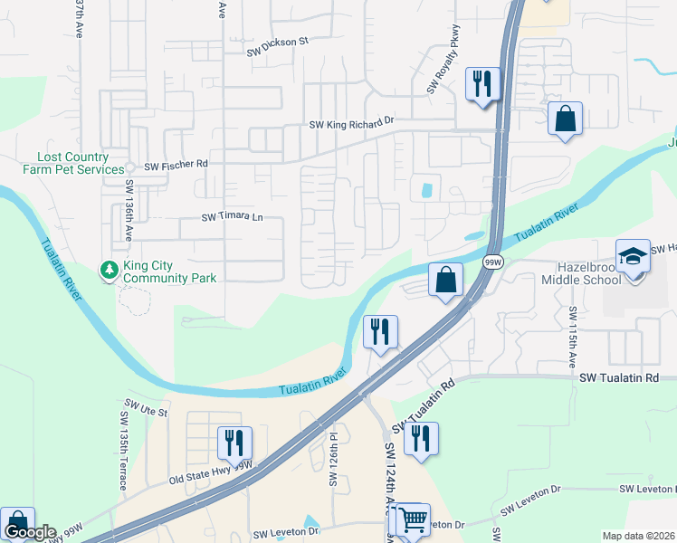 map of restaurants, bars, coffee shops, grocery stores, and more near 17220 Southwest Eldorado Drive in Tigard