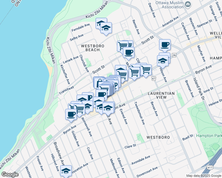 map of restaurants, bars, coffee shops, grocery stores, and more near 309 Ottawa 36 in Ottawa