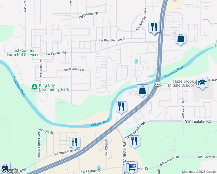 map of restaurants, bars, coffee shops, grocery stores, and more near 17220 Southwest Eldorado Drive in Tigard