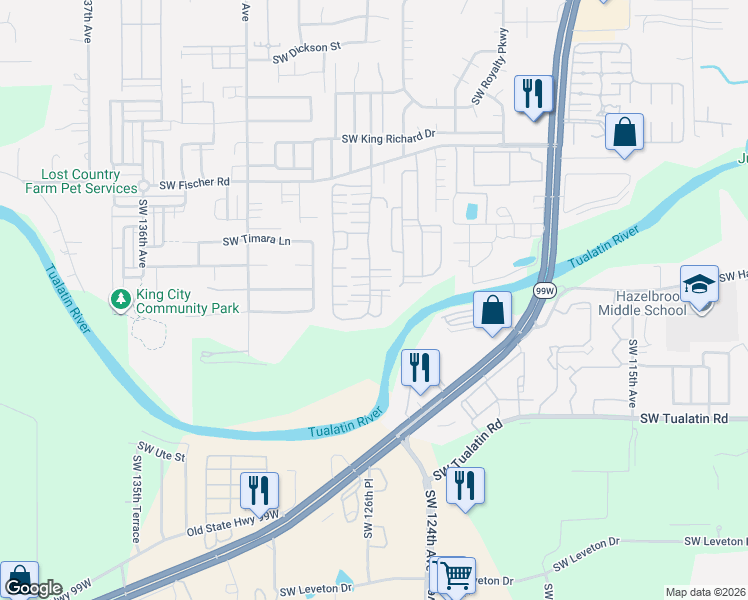 map of restaurants, bars, coffee shops, grocery stores, and more near 17220 Southwest Eldorado Drive in Tigard