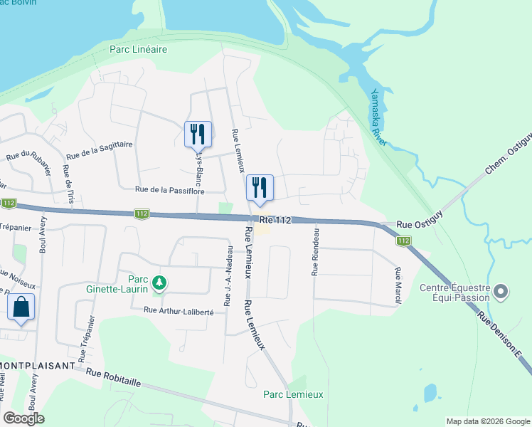 map of restaurants, bars, coffee shops, grocery stores, and more near 559 Rue Denison Est in Granby