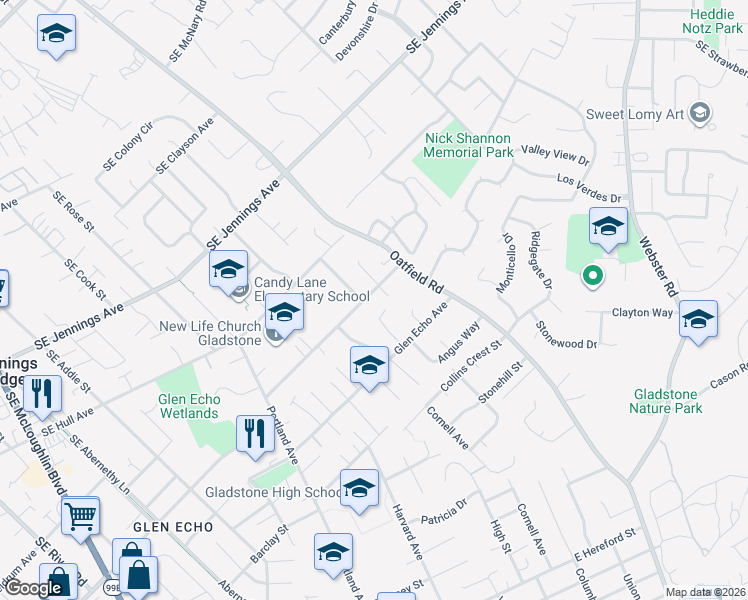 map of restaurants, bars, coffee shops, grocery stores, and more near 18340 Cornell Place in Gladstone