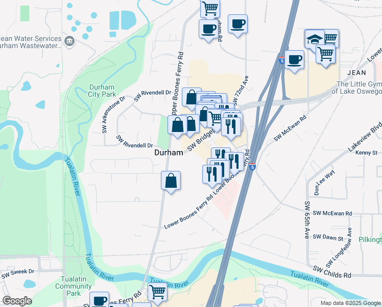 map of restaurants, bars, coffee shops, grocery stores, and more near 7490 Southwest Bridgeport Road in Portland