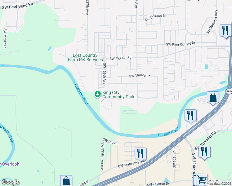 map of restaurants, bars, coffee shops, grocery stores, and more near 13392 Southwest Bradley Lane in Tigard