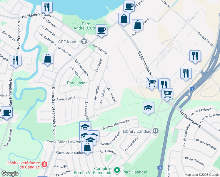 map of restaurants, bars, coffee shops, grocery stores, and more near 35 Avenue Joubert in Candiac