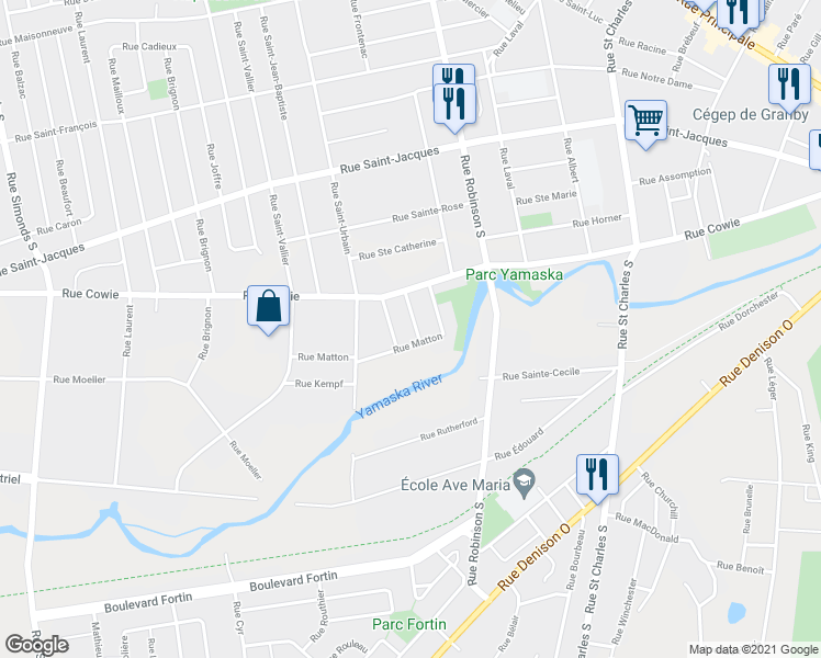 map of restaurants, bars, coffee shops, grocery stores, and more near 326 Rue Lamoureux in Granby