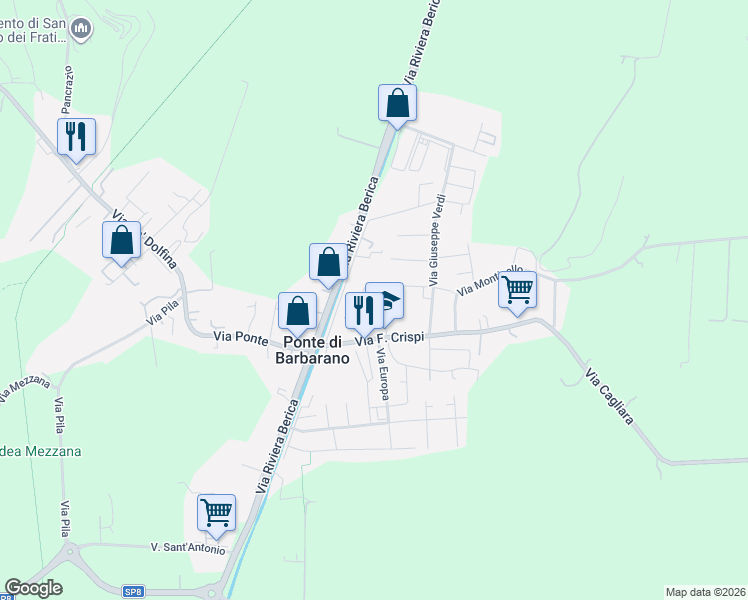 map of restaurants, bars, coffee shops, grocery stores, and more near 8 Via Papa Giovanni XXIII in Ponte di Barbarano