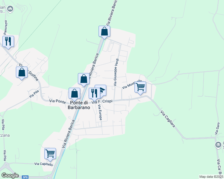 map of restaurants, bars, coffee shops, grocery stores, and more near 2 Via Giuseppe Verdi in Ponte di Barbarano