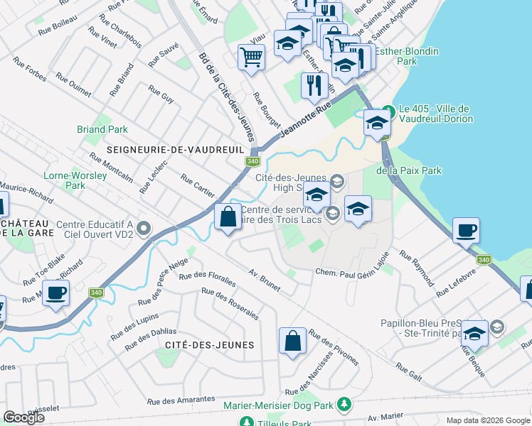 map of restaurants, bars, coffee shops, grocery stores, and more near 2750 Place Charlemagne in Vaudreuil-Dorion