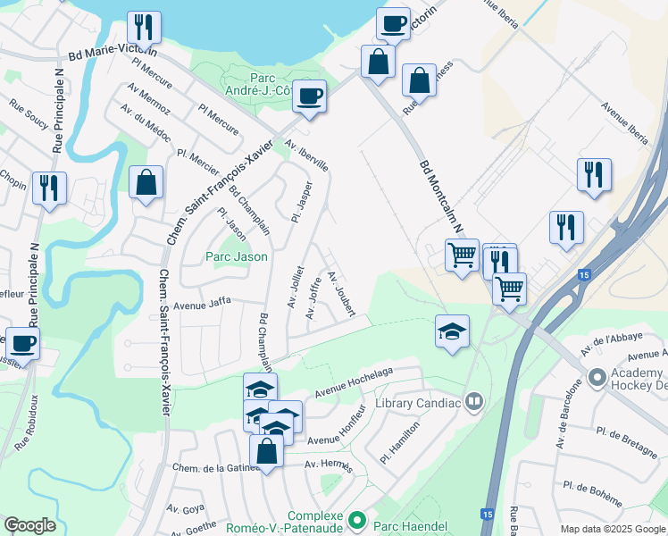 map of restaurants, bars, coffee shops, grocery stores, and more near 37 Avenue Joubert in Candiac