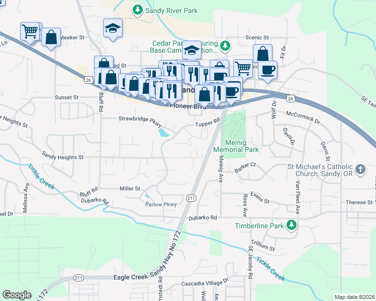 map of restaurants, bars, coffee shops, grocery stores, and more near 38905 Sandy Heights Street in Sandy