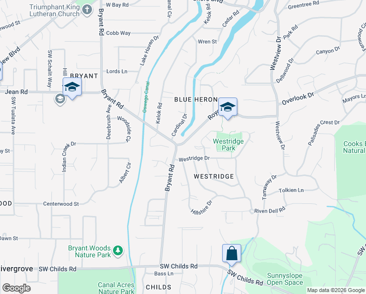 map of restaurants, bars, coffee shops, grocery stores, and more near 18300 Bryant Road in Lake Oswego