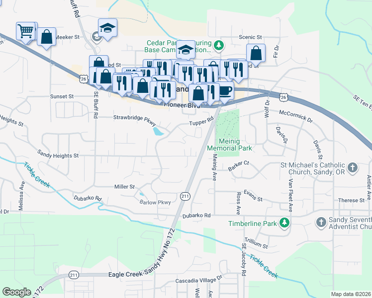 map of restaurants, bars, coffee shops, grocery stores, and more near 39060 Sandy Heights Street in Sandy