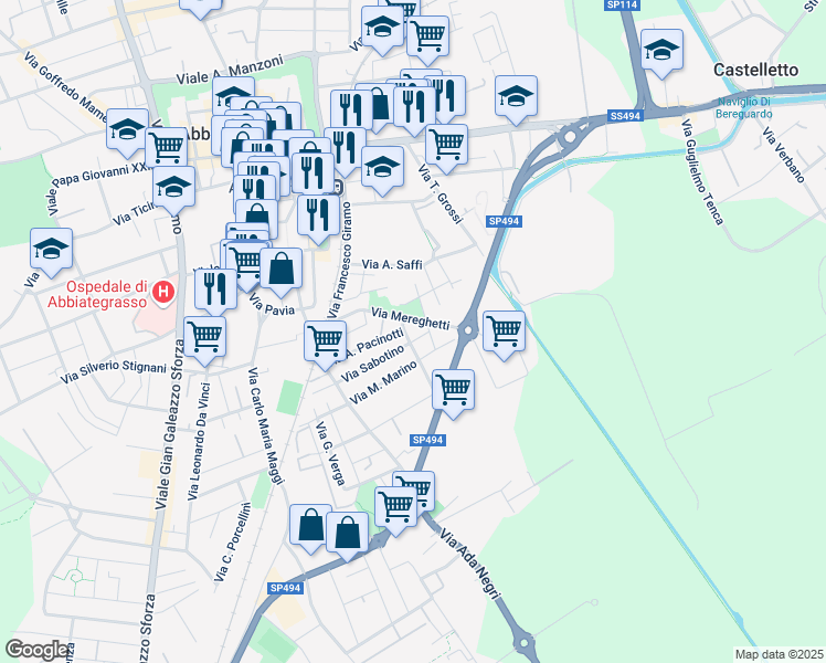 map of restaurants, bars, coffee shops, grocery stores, and more near in Metropolitan City of Milan