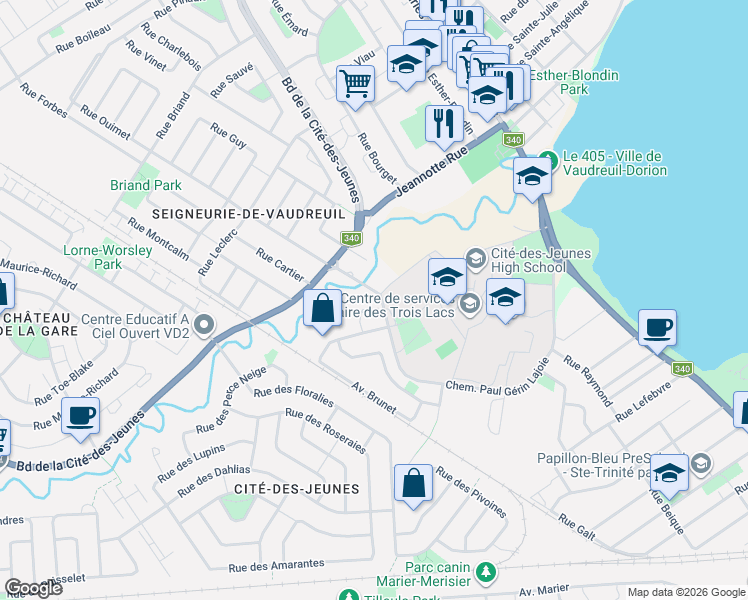 map of restaurants, bars, coffee shops, grocery stores, and more near 2750 Place Charlemagne in Vaudreuil-Dorion