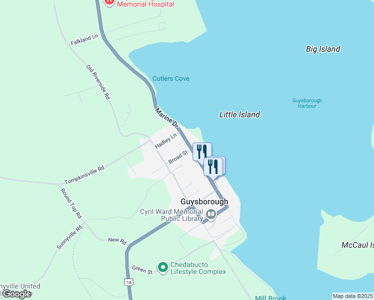 map of restaurants, bars, coffee shops, grocery stores, and more near Main Street in Guysborough