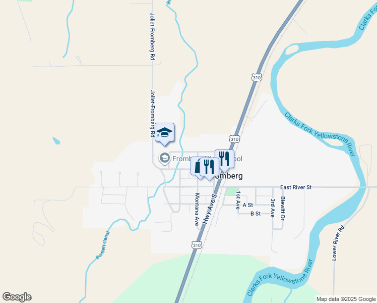 map of restaurants, bars, coffee shops, grocery stores, and more near 303 Edgar Fromberg Road in Fromberg