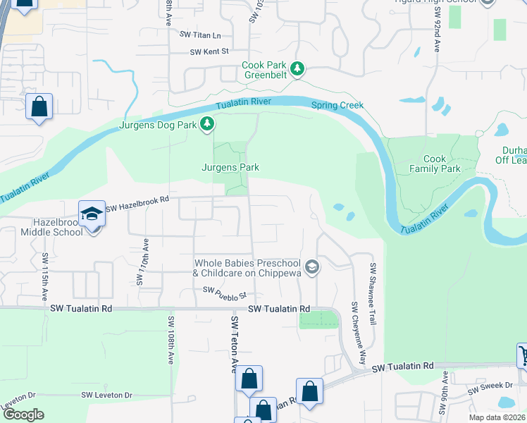 map of restaurants, bars, coffee shops, grocery stores, and more near 10265 Southwest Sedlak Court in Tualatin