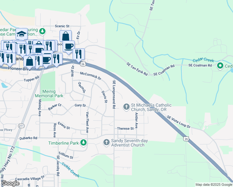 map of restaurants, bars, coffee shops, grocery stores, and more near 40215 McCormick Court in Sandy