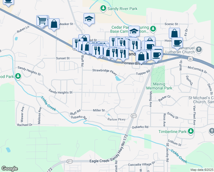 map of restaurants, bars, coffee shops, grocery stores, and more near 17821 Gerilyn Court in Sandy