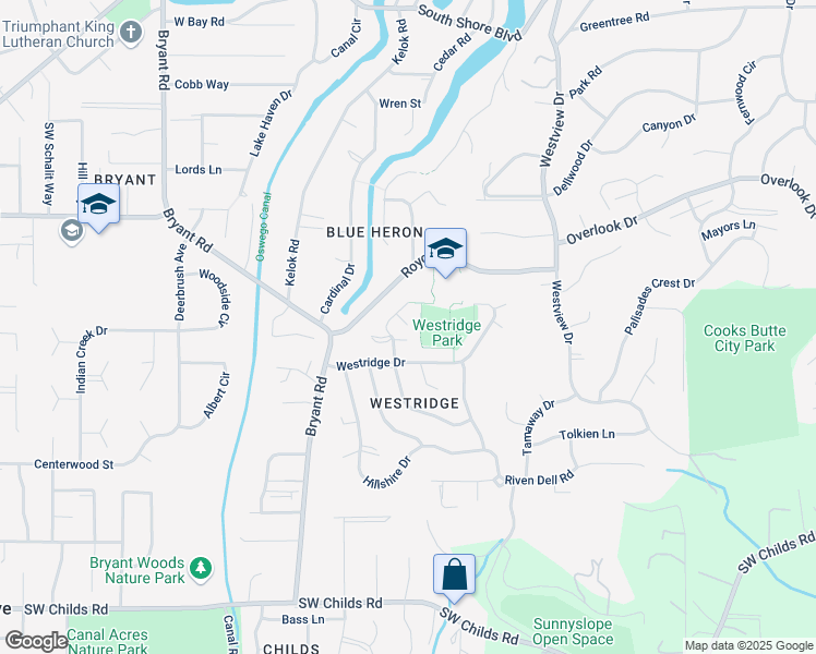 map of restaurants, bars, coffee shops, grocery stores, and more near 18081 Westminster Drive in Lake Oswego