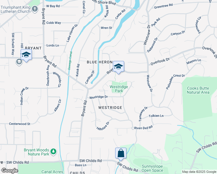 map of restaurants, bars, coffee shops, grocery stores, and more near 18081 Westminster Drive in Lake Oswego