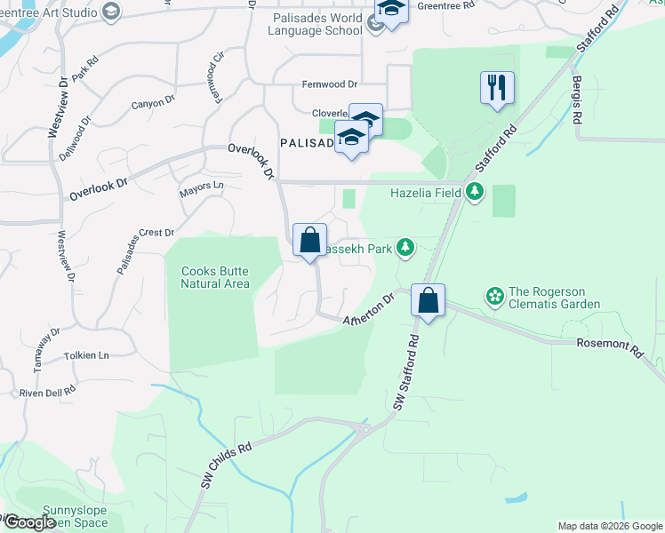 map of restaurants, bars, coffee shops, grocery stores, and more near 18165 Siena Drive in Lake Oswego