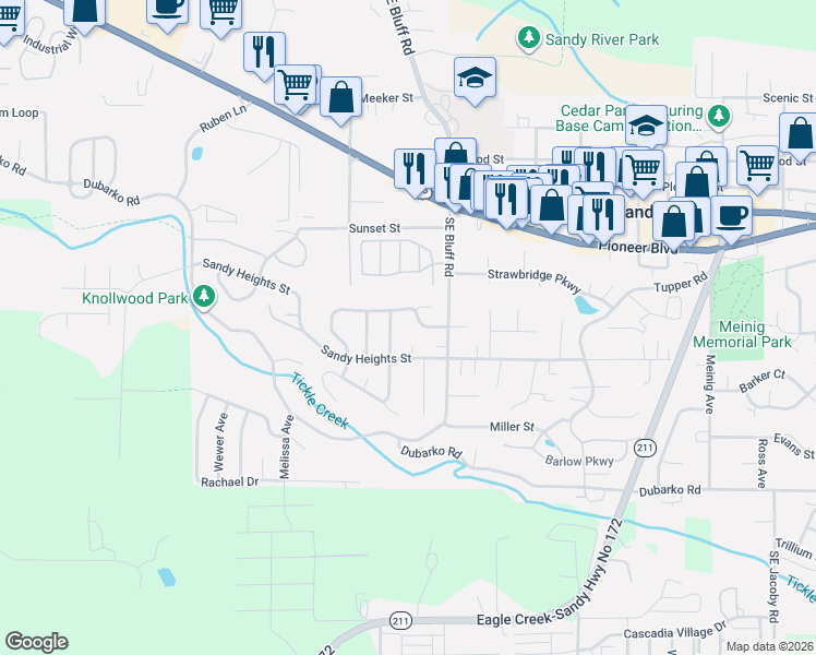 map of restaurants, bars, coffee shops, grocery stores, and more near 38030 Nettie Connett Drive in Sandy