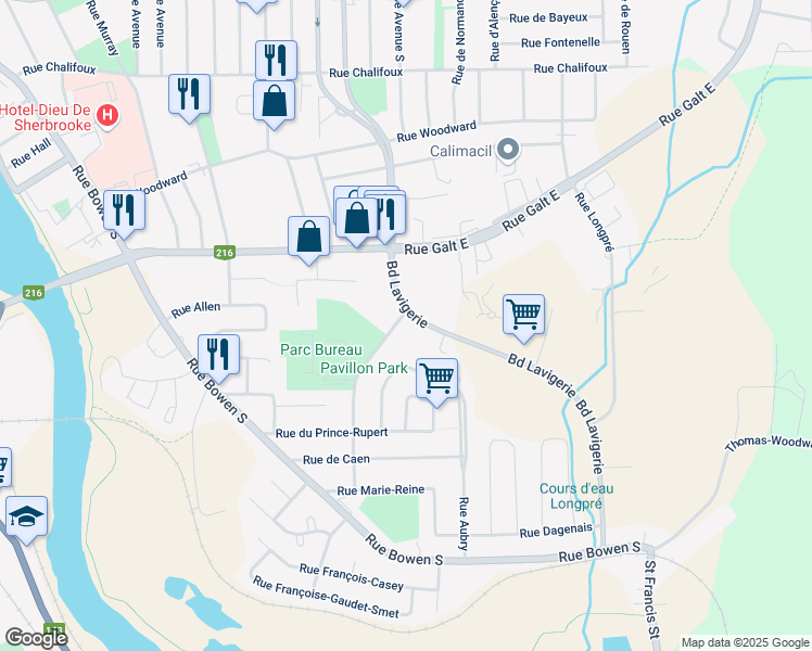 map of restaurants, bars, coffee shops, grocery stores, and more near 910 Rue Walsh in Sherbrooke