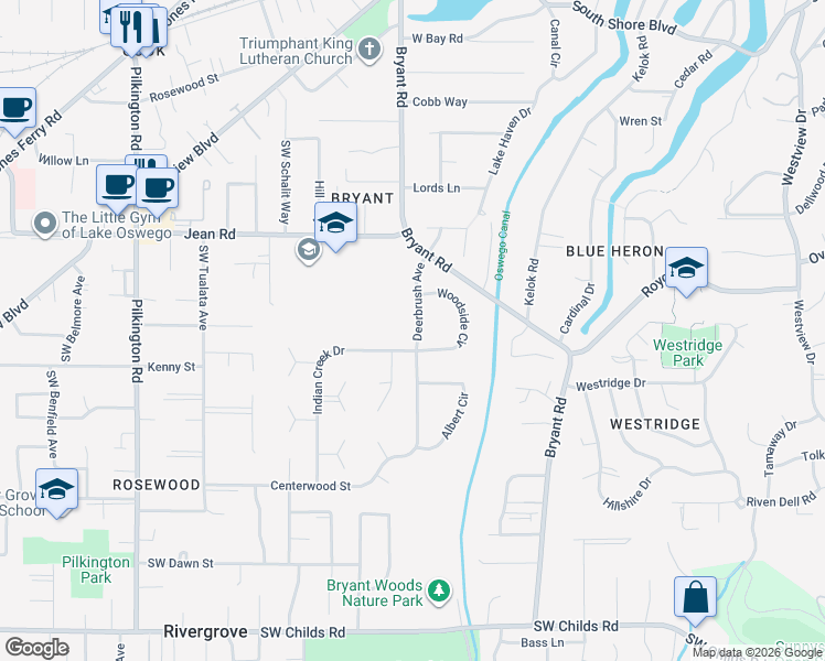 map of restaurants, bars, coffee shops, grocery stores, and more near 18181 Deerbrush Avenue in Lake Oswego