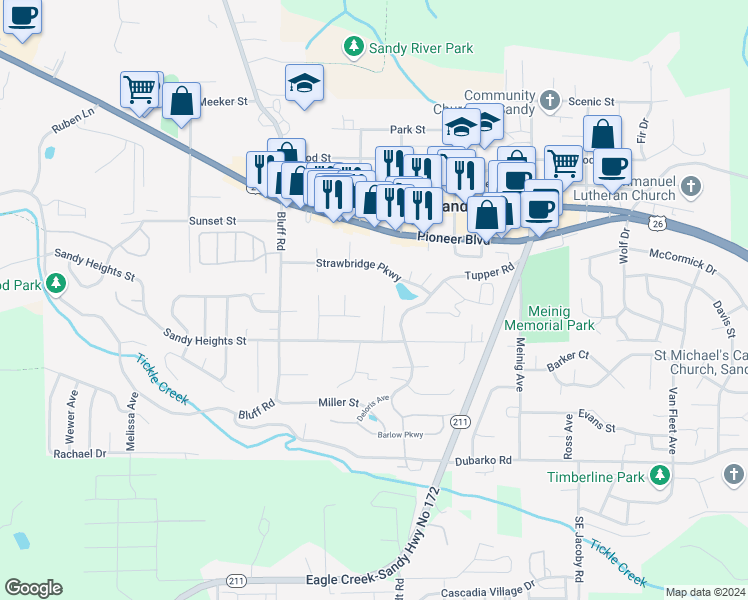 map of restaurants, bars, coffee shops, grocery stores, and more near 17821 Gerilyn Court in Sandy