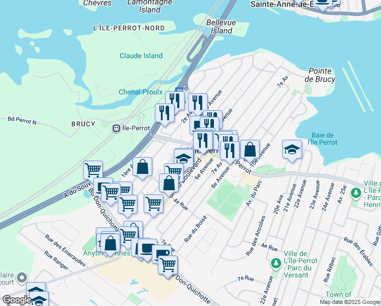 map of restaurants, bars, coffee shops, grocery stores, and more near 276 5e Avenue in L'Île-Perrot