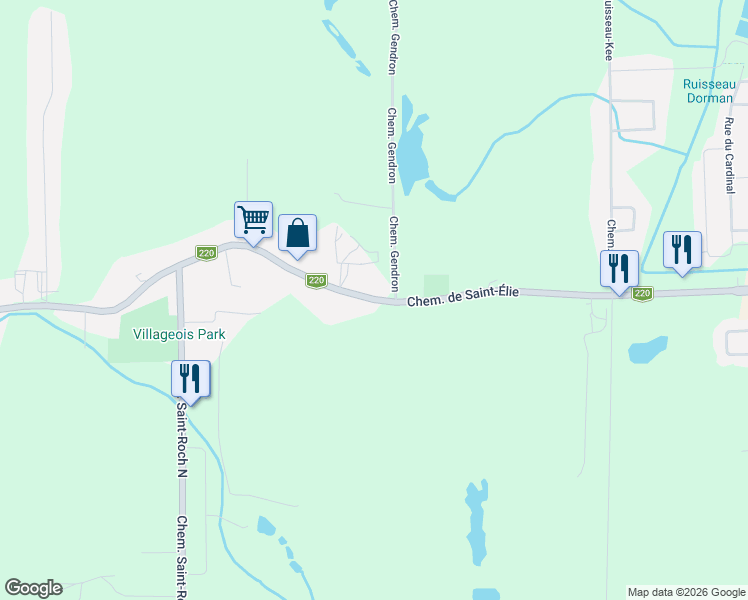 map of restaurants, bars, coffee shops, grocery stores, and more near Chemin de Saint-Élie in Sherbrooke