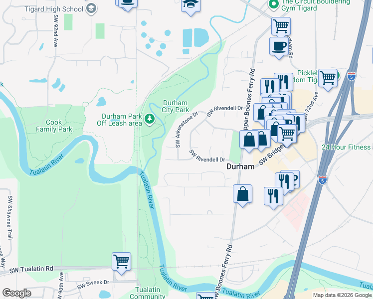 map of restaurants, bars, coffee shops, grocery stores, and more near 17349 Southwest Rivendell Drive in Portland