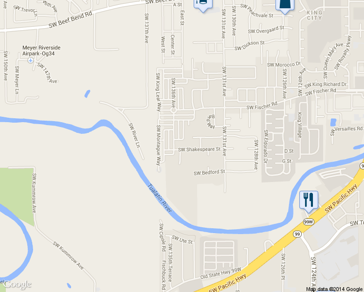 map of restaurants, bars, coffee shops, grocery stores, and more near 13493 Southwest Shakespeare Street in Portland