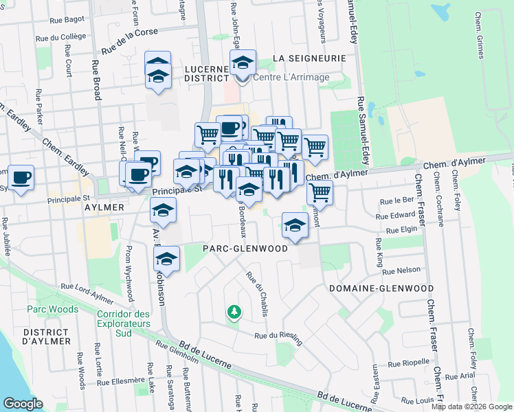 map of restaurants, bars, coffee shops, grocery stores, and more near 200 Principale Street in Gatineau