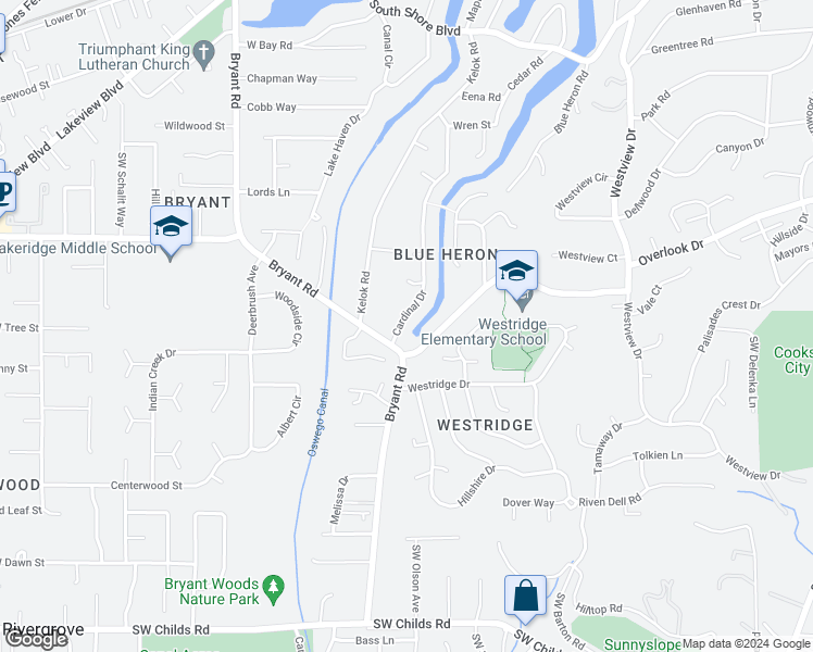 map of restaurants, bars, coffee shops, grocery stores, and more near 18041 Cardinal Drive in Lake Oswego