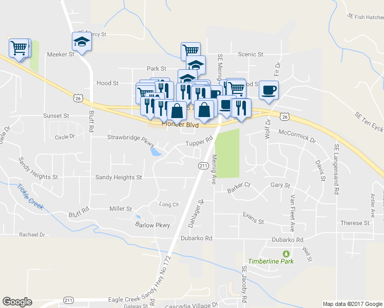map of restaurants, bars, coffee shops, grocery stores, and more near 38903 Creekside Loop in Sandy