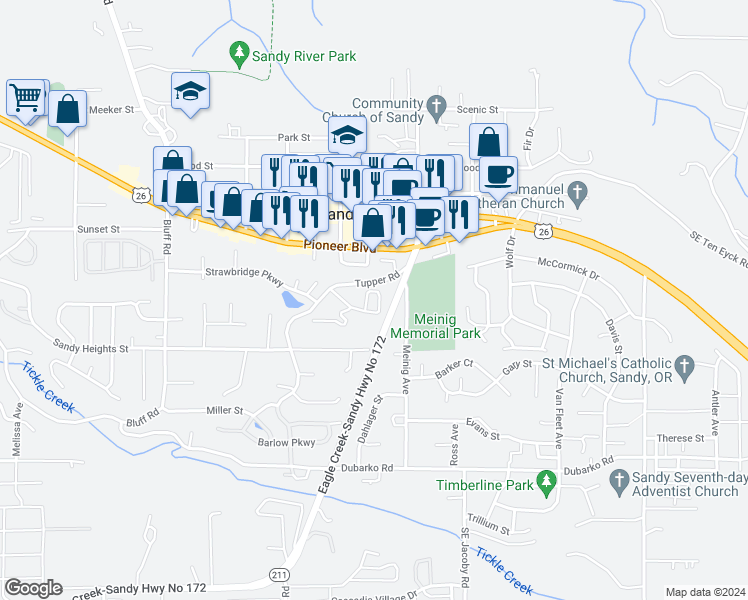 map of restaurants, bars, coffee shops, grocery stores, and more near 38903 Creekside Loop in Sandy
