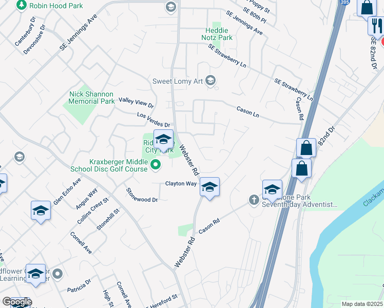 map of restaurants, bars, coffee shops, grocery stores, and more near 17770 Webster Road in Portland