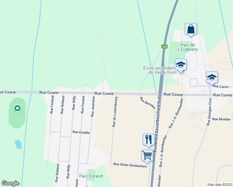 map of restaurants, bars, coffee shops, grocery stores, and more near Rue Cowie in Granby