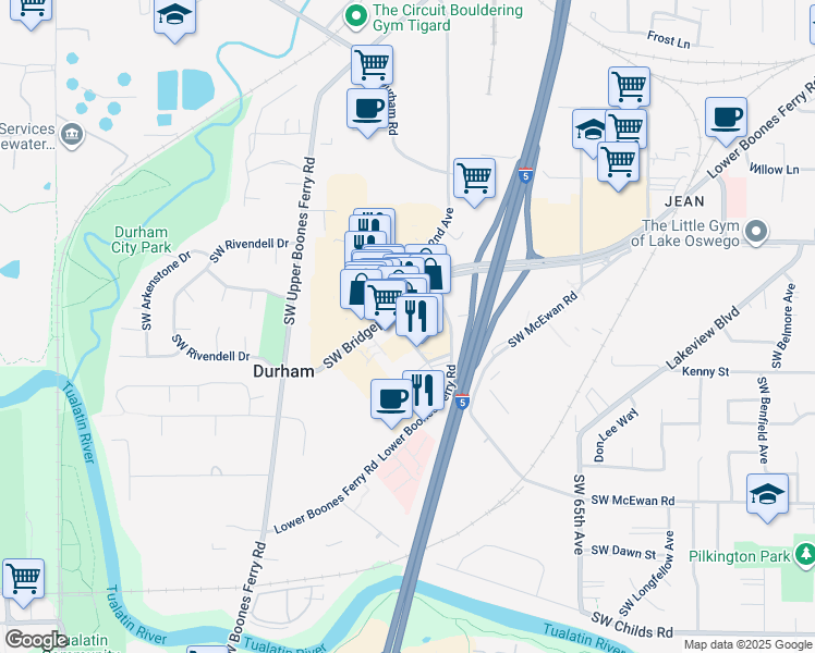 map of restaurants, bars, coffee shops, grocery stores, and more near 7114 Southwest Hazel Fern Road in Portland
