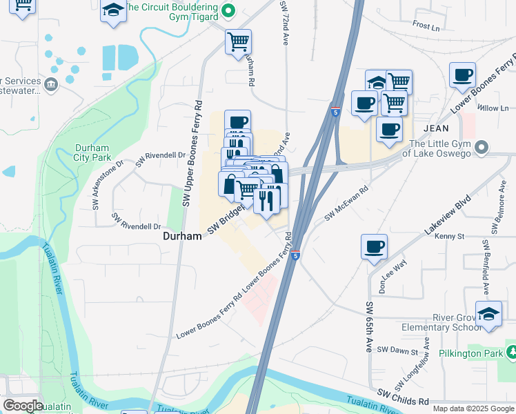 map of restaurants, bars, coffee shops, grocery stores, and more near 7114 Southwest Hazel Fern Road in Portland