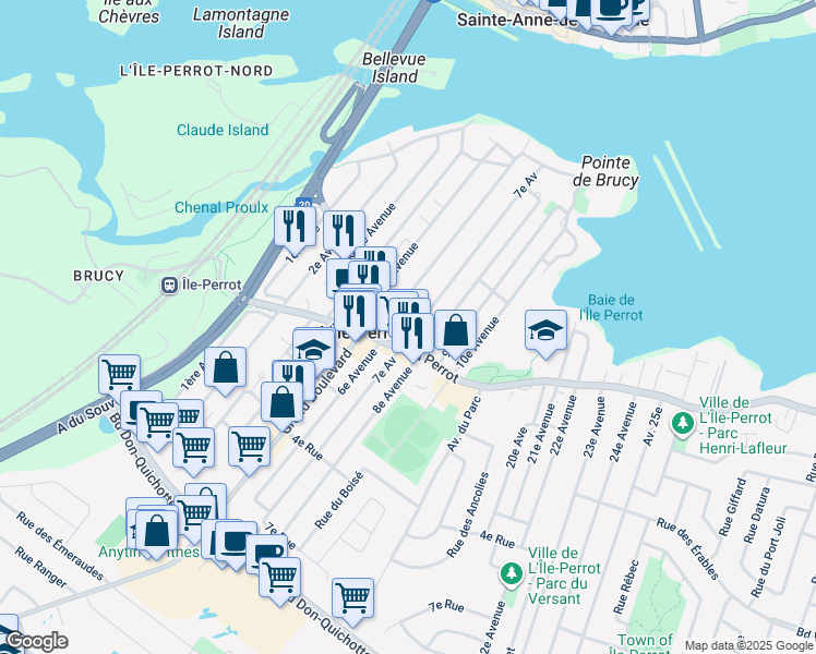 map of restaurants, bars, coffee shops, grocery stores, and more near 192 7e Avenue in L'Île-Perrot