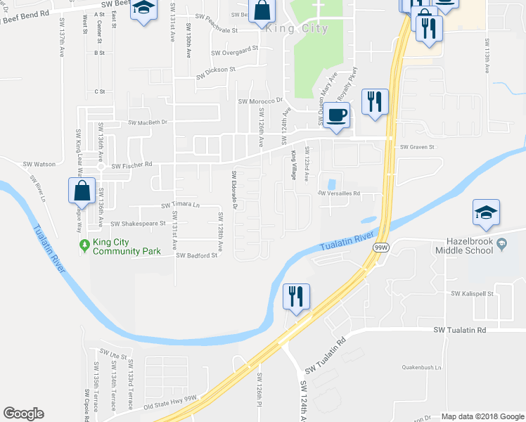 map of restaurants, bars, coffee shops, grocery stores, and more near 17144 Southwest Eldorado Drive in Tigard