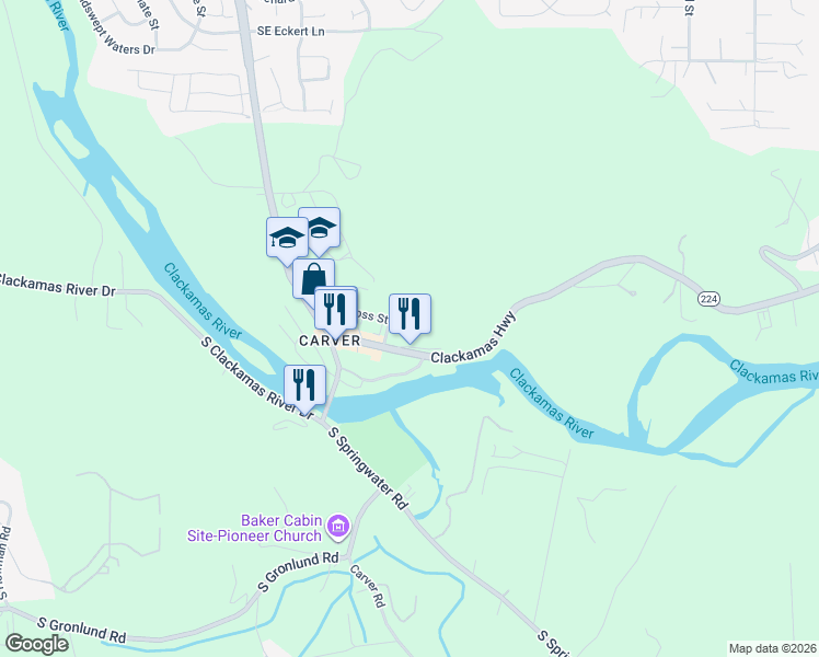 map of restaurants, bars, coffee shops, grocery stores, and more near 16400 Oregon 224 in Damascus