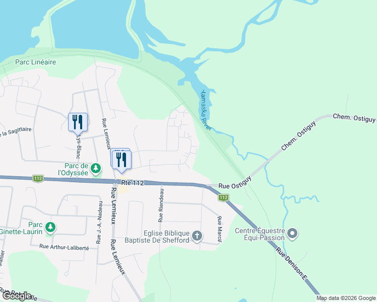 map of restaurants, bars, coffee shops, grocery stores, and more near 943 Rue Magnone in Granby